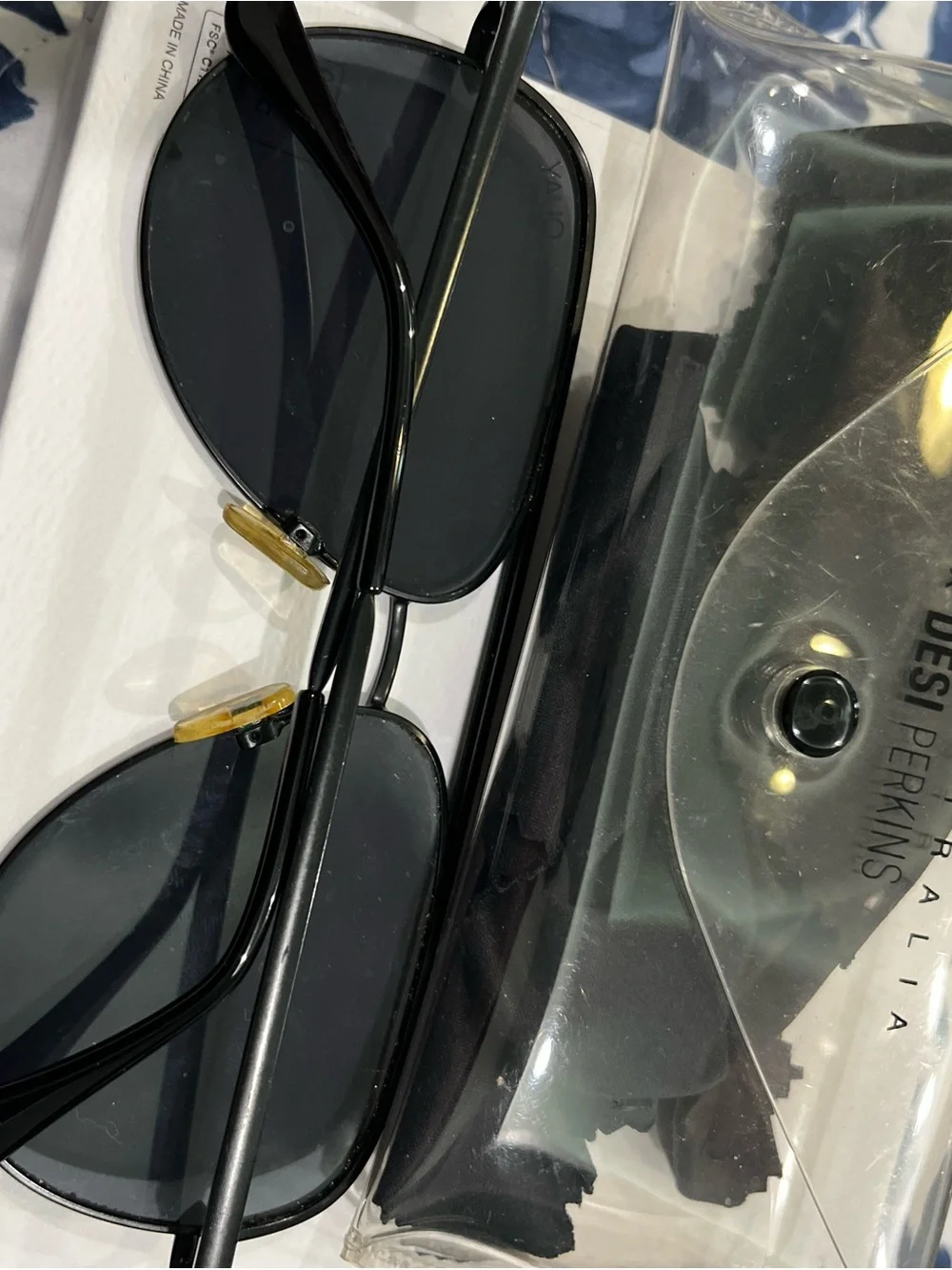 Quay Australia Black Aviator Sunglasses with Gold Nose Pads